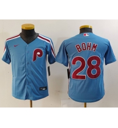 Youth Philadelphia Phillies #28 Alec Bohm Light Blue Cooperstown Cool Base Jersey