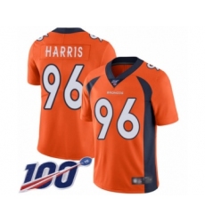 Youth Denver Broncos #96 Shelby Harris Orange Team Color Vapor Untouchable Limited Player 100th Season Football Jersey