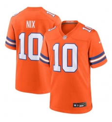 Men's Denver Broncos #10 Bo Nix Orange Mile High Collection F.U.S.E. 1977 Throwback Stitched Game Jersey