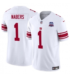 Men's New York Giants #1 Malik Nabers White 2024 Draft F.U.S.E. 100TH Season Vapor Untouchable Limited Stitched Jersey