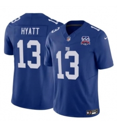 Men's New York Giants #13 Jalin Hyatt Blue 2024 F.U.S.E. 100TH Season Vapor Untouchable Limited Stitched Jersey