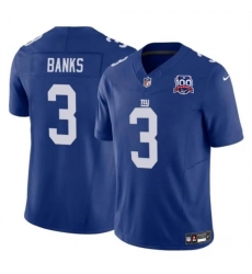 Men's New York Giants #3 Deonte Banks Blue 2024 F.U.S.E. 100TH Season Vapor Untouchable Limited Stitched Jersey