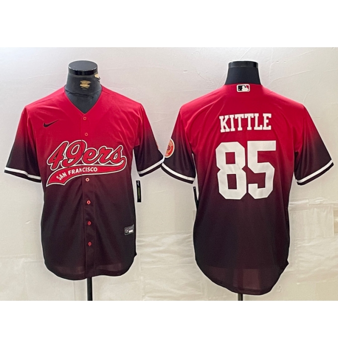 Men's San Francisco 49ers #85 George Kittle Red Black Cool Base Stitched Baseball Jersey
