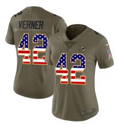 Women's Nike Miami Dolphins #42 Alterraun Verner Limited Olive/USA Flag 2017 Salute to Service NFL Jersey