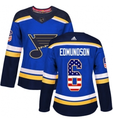 Women's Adidas St. Louis Blues #6 Joel Edmundson Authentic Blue USA Flag Fashion NHL Jersey