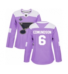 Women's St. Louis Blues #6 Joel Edmundson Authentic Purple Fights Cancer Practice 2019 Stanley Cup Champions Hockey Jersey