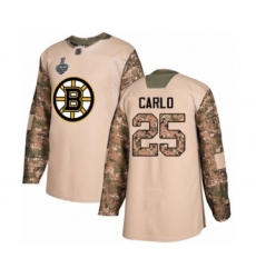 Men's Boston Bruins #25 Brandon Carlo Authentic Camo Veterans Day Practice 2019 Stanley Cup Final Bound Hockey Jersey