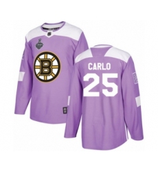 Youth Boston Bruins #25 Brandon Carlo Authentic Purple Fights Cancer Practice 2019 Stanley Cup Final Bound Hockey Jersey