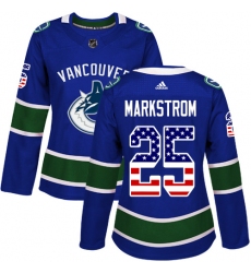 Women's Adidas Vancouver Canucks #25 Jacob Markstrom Authentic Blue USA Flag Fashion NHL Jersey