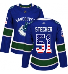 Women's Adidas Vancouver Canucks #51 Troy Stecher Authentic Blue USA Flag Fashion NHL Jersey