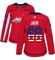 Women's Adidas Washington Capitals #68 Jaromir Jagr Authentic Red USA Flag Fashion NHL Jersey