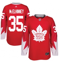 Men's Adidas Toronto Maple Leafs #35 Curtis McElhinney Authentic Red Alternate NHL Jersey