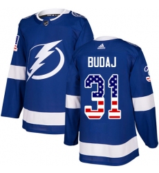 Men's Adidas Tampa Bay Lightning #31 Peter Budaj Authentic Blue USA Flag Fashion NHL Jersey