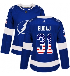 Women's Adidas Tampa Bay Lightning #31 Peter Budaj Authentic Blue USA Flag Fashion NHL Jersey