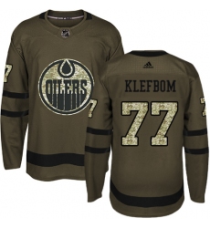 Youth Adidas Edmonton Oilers #77 Oscar Klefbom Authentic Green Salute to Service NHL Jersey