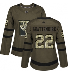 Women's Adidas New York Rangers #22 Kevin Shattenkirk Authentic Green Salute to Service NHL Jersey