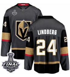 Men's Vegas Golden Knights #24 Oscar Lindberg Authentic Black Home Fanatics Branded Breakaway 2018 Stanley Cup Final NHL Jersey