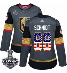 Women's Adidas Vegas Golden Knights #88 Nate Schmidt Authentic Gray USA Flag Fashion 2018 Stanley Cup Final NHL Jersey
