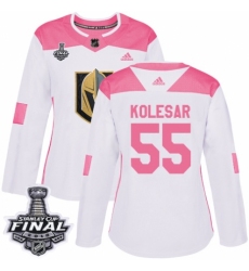 Women's Adidas Vegas Golden Knights #55 Keegan Kolesar Authentic White/Pink Fashion 2018 Stanley Cup Final NHL Jersey