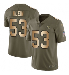 Men's Nike New Orleans Saints #53 A.J. Klein Limited Olive/Gold 2017 Salute to Service NFL Jersey