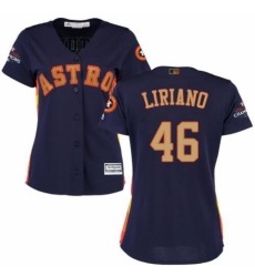 Women's Majestic Houston Astros #46 Francisco Liriano Authentic Navy Blue Alternate 2018 Gold Program Cool Base MLB Jersey