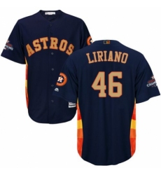Youth Majestic Houston Astros #46 Francisco Liriano Authentic Navy Blue Alternate 2018 Gold Program Cool Base MLB Jersey