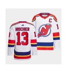 Men's New Jersey Devils #13 Nico Hischier White 2022-23 Reverse Retro Stitched Jersey