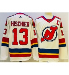 Men's New Jersey Devils #13 Nico Hischier White 2022 Reverse Retro Authentic Jersey