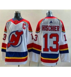 Men's New Jersey Devils #13 Nico Hischier White 2022 Reverse Retro Stitched Jersey