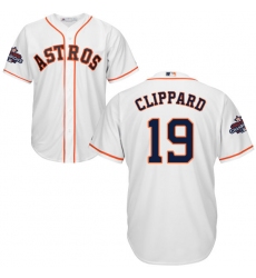 Men's Majestic Houston Astros #19 Tyler Clippard Replica White Home 2017 World Series Champions Cool Base MLB Jersey