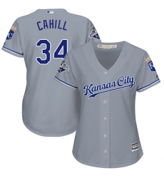 Women's Majestic Kansas City Royals #34 Trevor Cahill Authentic Grey Road Cool Base MLB Jersey