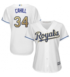 Women's Majestic Kansas City Royals #34 Trevor Cahill Authentic White Home Cool Base MLB Jersey