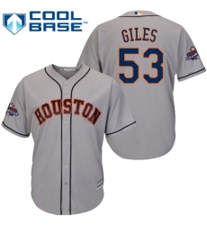 Youth Majestic Houston Astros #53 Ken Giles Authentic Grey Road 2017 World Series Champions Cool Base MLB Jersey