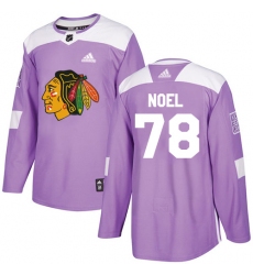 Men's Adidas Chicago Blackhawks #78 Nathan Noel Authentic Purple Fights Cancer Practice NHL Jersey