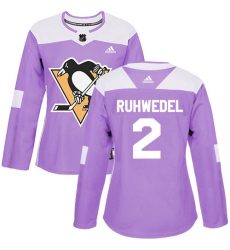 Women's Adidas Pittsburgh Penguins #2 Chad Ruhwedel Authentic Purple Fights Cancer Practice NHL Jersey