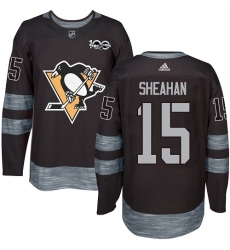 Men's Adidas Pittsburgh Penguins #15 Riley Sheahan Authentic Black 1917-2017 100th Anniversary NHL Jersey