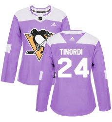 Women's Adidas Pittsburgh Penguins #24 Jarred Tinordi Authentic Purple Fights Cancer Practice NHL Jersey