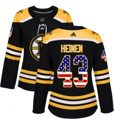 Women's Adidas Boston Bruins #43 Danton Heinen Authentic Black USA Flag Fashion NHL Jersey