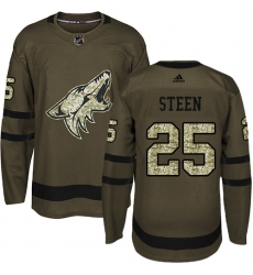 Men's Adidas Arizona Coyotes #25 Thomas Steen Authentic Green Salute to Service NHL Jersey