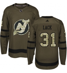 Men's Adidas New Jersey Devils #31 Eddie Lack Authentic Green Salute to Service NHL Jersey