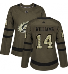 Women's Adidas Carolina Hurricanes #14 Justin Williams Authentic Green Salute to Service NHL Jersey