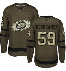 Youth Adidas Carolina Hurricanes #59 Janne Kuokkanen Premier Green Salute to Service NHL Jersey