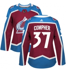 Women's Adidas Colorado Avalanche #37 J.T. Compher Authentic Burgundy Red Home NHL Jersey