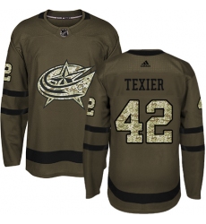 Men's Adidas Columbus Blue Jackets #42 Alexandre Texier Authentic Green Salute to Service NHL Jersey
