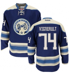 Women's Reebok Columbus Blue Jackets #74 Sam Vigneault Authentic Navy Blue Third NHL Jersey