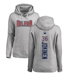 NHL Women's Adidas Edmonton Oilers #36 Jussi Jokinen Ash Backer Pullover Hoodie