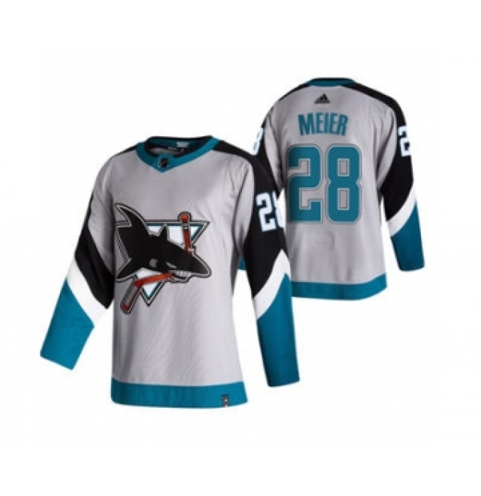 Men's San Jose Sharks #28 Timo Meier Grey 2020-21 Reverse Retro Alternate Hockey Jersey