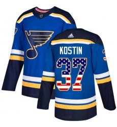 Men's Adidas St. Louis Blues #37 Klim Kostin Authentic Blue USA Flag Fashion NHL Jersey