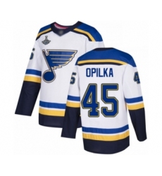 Men's St. Louis Blues #45 Luke Opilka Authentic White Away 2019 Stanley Cup Champions Hockey Jersey