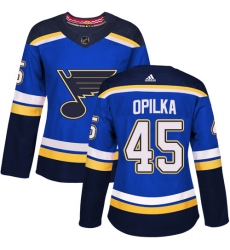 Women's Adidas St. Louis Blues #45 Luke Opilka Authentic Royal Blue Home NHL Jersey